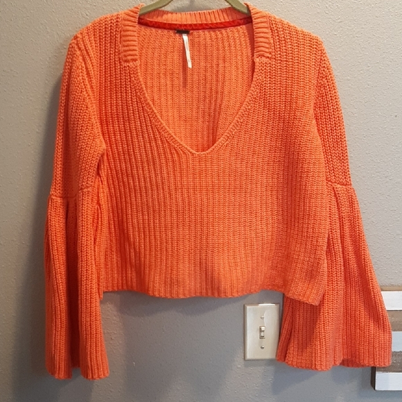 Free People Crop Sweater With Bell Sleeves - Picture 1 of 8